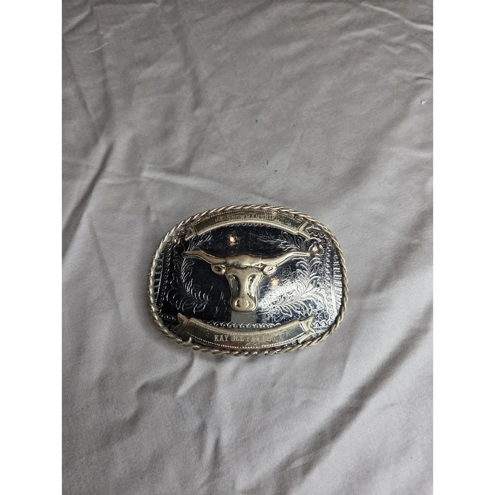 Vintage Bull Longhorn Cowboy Belt Buckle - Nickel Silver